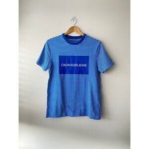 Calvin Klein Jeans Box Logo Striped Blue Shirt